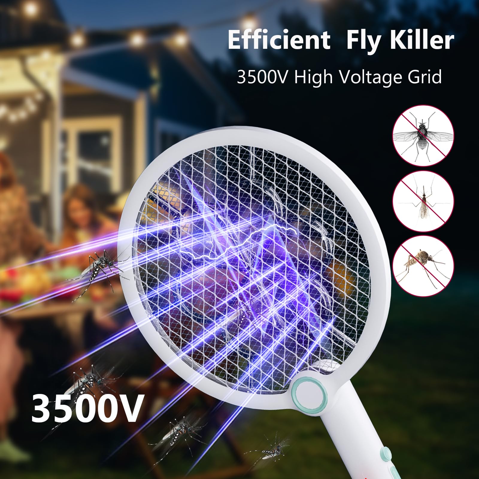 Newthinking Electric Fly Swatter USB Rechargeable, Electric Fly Swatter Bug Zapper with UV LED - Image 2