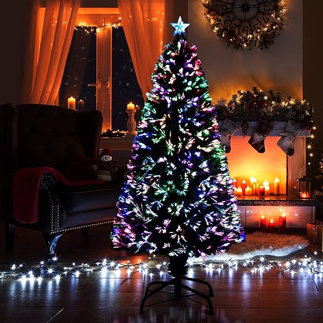 New Christmas Tree X-Mas Tree Fiber Optic Color Changing Multi Colour Led Lights With Star Free Standing Indoor Tree Lights XMAS Gift (3 FT)