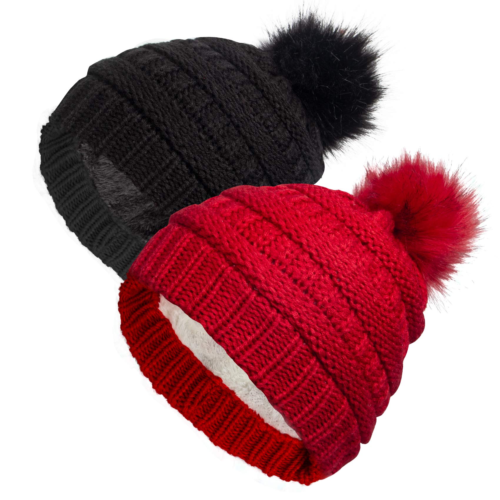 YSense2 Pack Toddler Kids Winter Warm Fleece Lined Beanie Hats for Boys and Girls Crochet Hairball Knit Cap (3-6 Years)