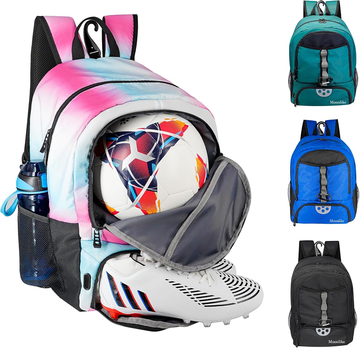 Bolsa de fútbol juvenil, mochila de fútbol para fútbol, voleibol, baloncesto, mochila con compartimento para pelotas y soporte para pelotas