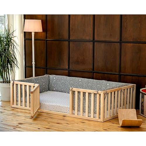 Miniatura 4 de Montessori Floor Bed with Door for Toddler  Pine Wood Natural Solid Frame Bed  Sturdy Design Floor Bed Frame for Boy and Girls (Crib, Height  23.6