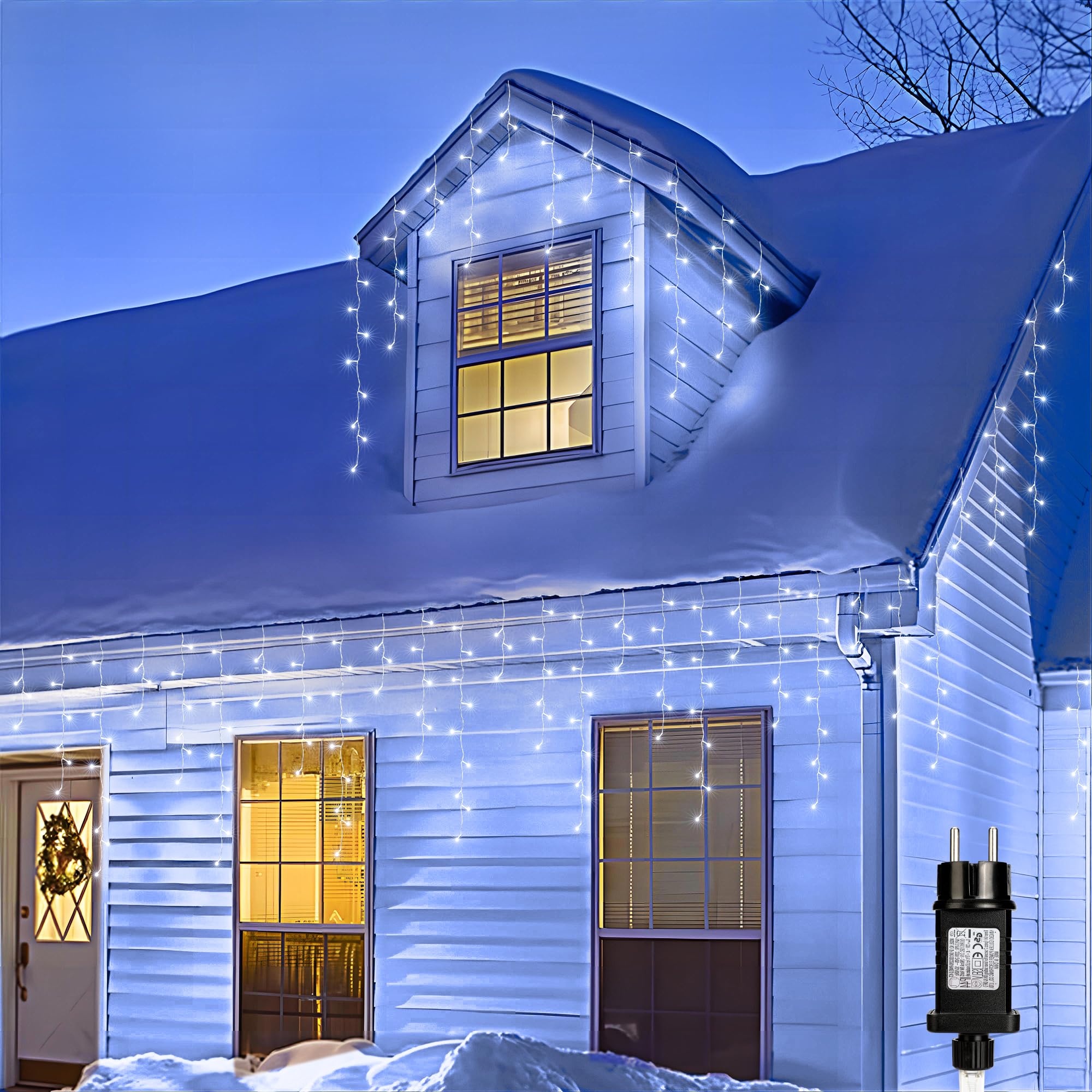 BrizLabs Luci Natalizie da Esterno Cascata, 20M 600 LED Luci Natale Impermeabile 8 Modalità con Spina Luci Natalizie Stringa Luci per Interno, Balcone, Tetto, Giardin, Fest, Bianco Freddo