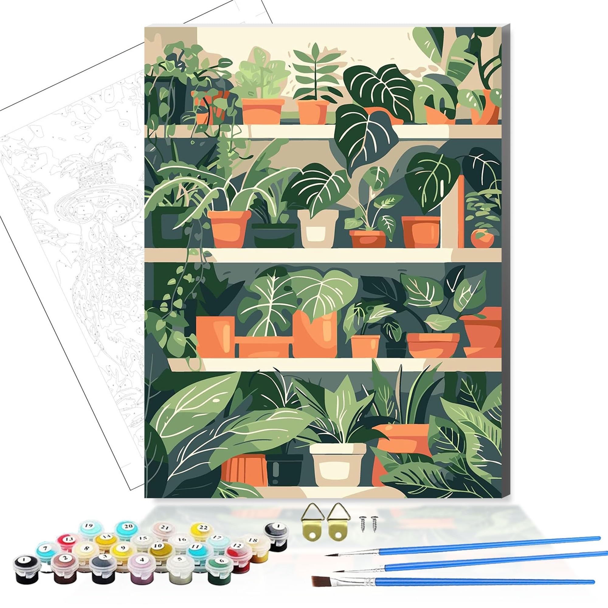 HEFEIS Wooden Framed Paint by Numbers Kits for Adults,DIY Painting Kit on Canvas, Color by Numbers Acrylic,Adult Paint by Number for Wall Decor and Gifts (Plant)