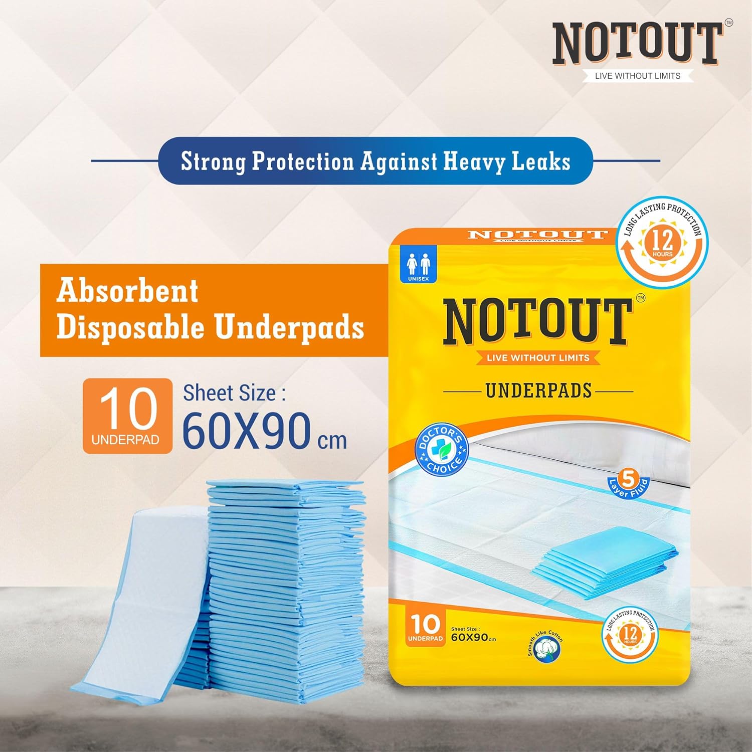 NOT OUT Super Absorbent underpads | Anti-Bacterial Sheets | Size- 60x90 cm | Pack of 1 (10 Pads) | Super Soft Sheets | Ideal for Home Care & Hospitals and Nursing Homes 3 81TrJ99 GQL. SL1500
