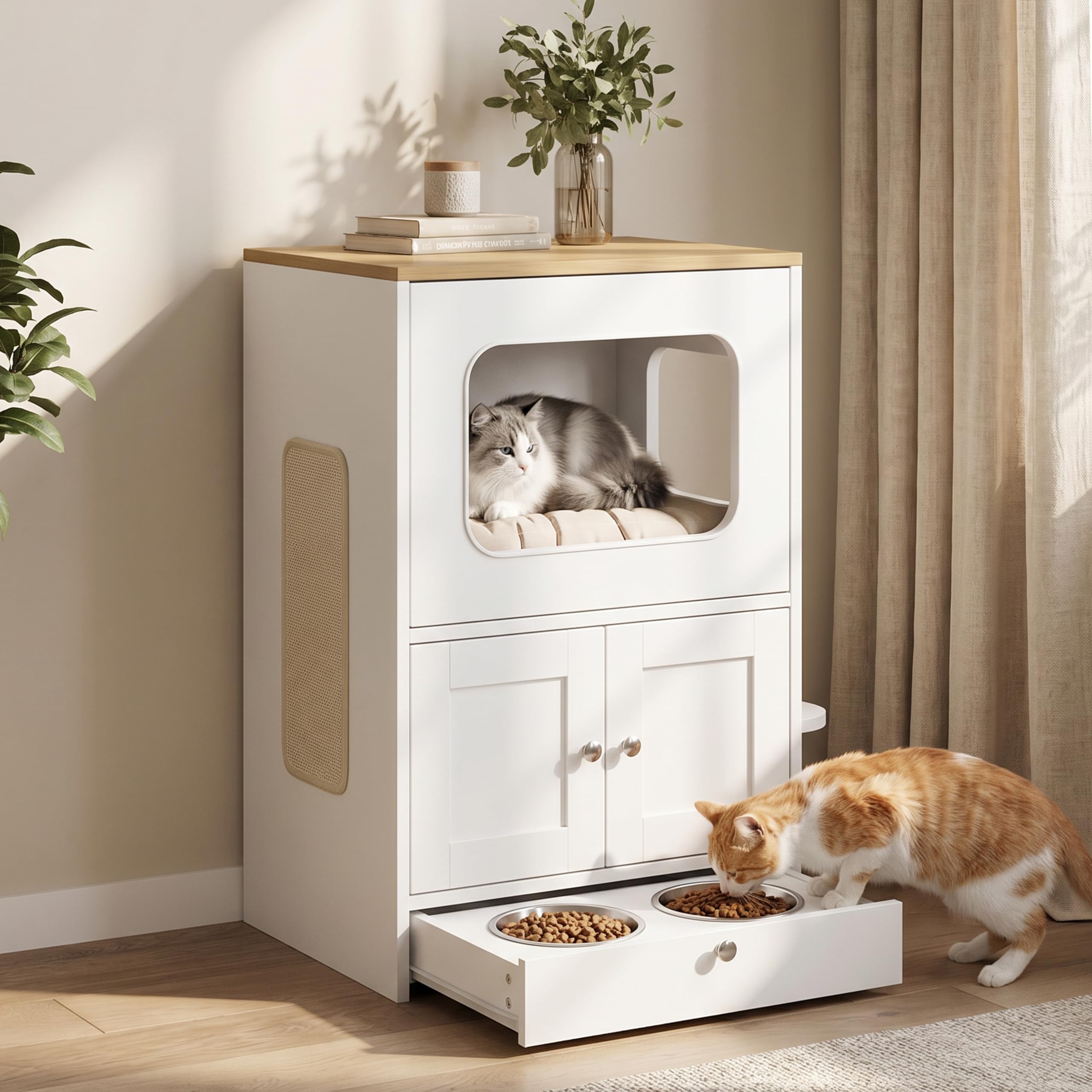 Amazon | YOI LIFE 猫キャビネット 幅55cm 木製 猫用品 収納家具 爪