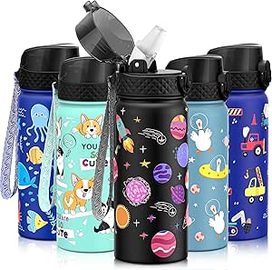 Flamingo Water Bottle - Kids Water Bottle With Straw Lid - 12 Oz Insul Stainless Steel Water Bottles For Toddlers Kid Girls Travel Cup For School Sports