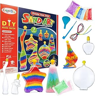 Sand Art Glow in the Dark, Play Sand 20Pcs Creative Kids Children's Sand Art Set, Design Your Own Sand Art Craft with Bottles, Design Your Own Necklace , Non-Toxic Sand for Kids