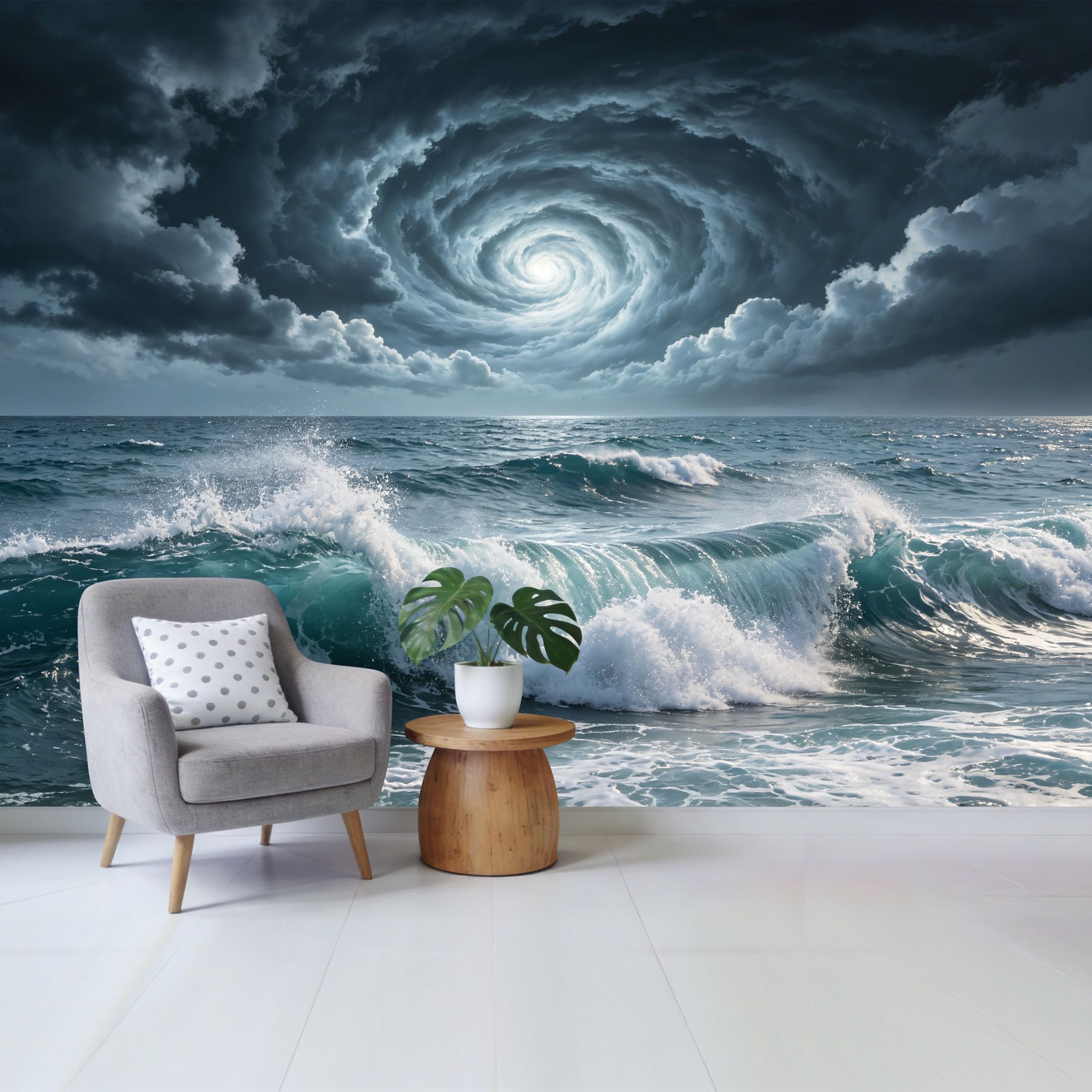 Custom Size Wall Mural Dramatic Stormy Ocean Vortex Powerful Sea Waves 3D Trompe L'Oeil Removable Self Adhesive Fabric Home Wall Decor for Living Room Bedroom Bathroom