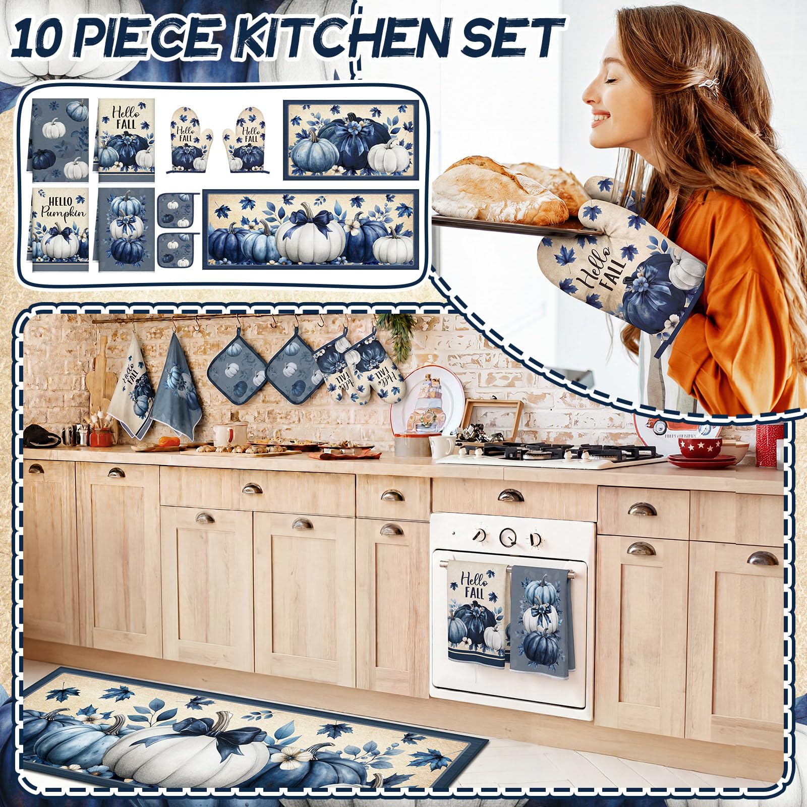 Fall Pumpkin Kitchen Decor Set - 10 Pcs -2