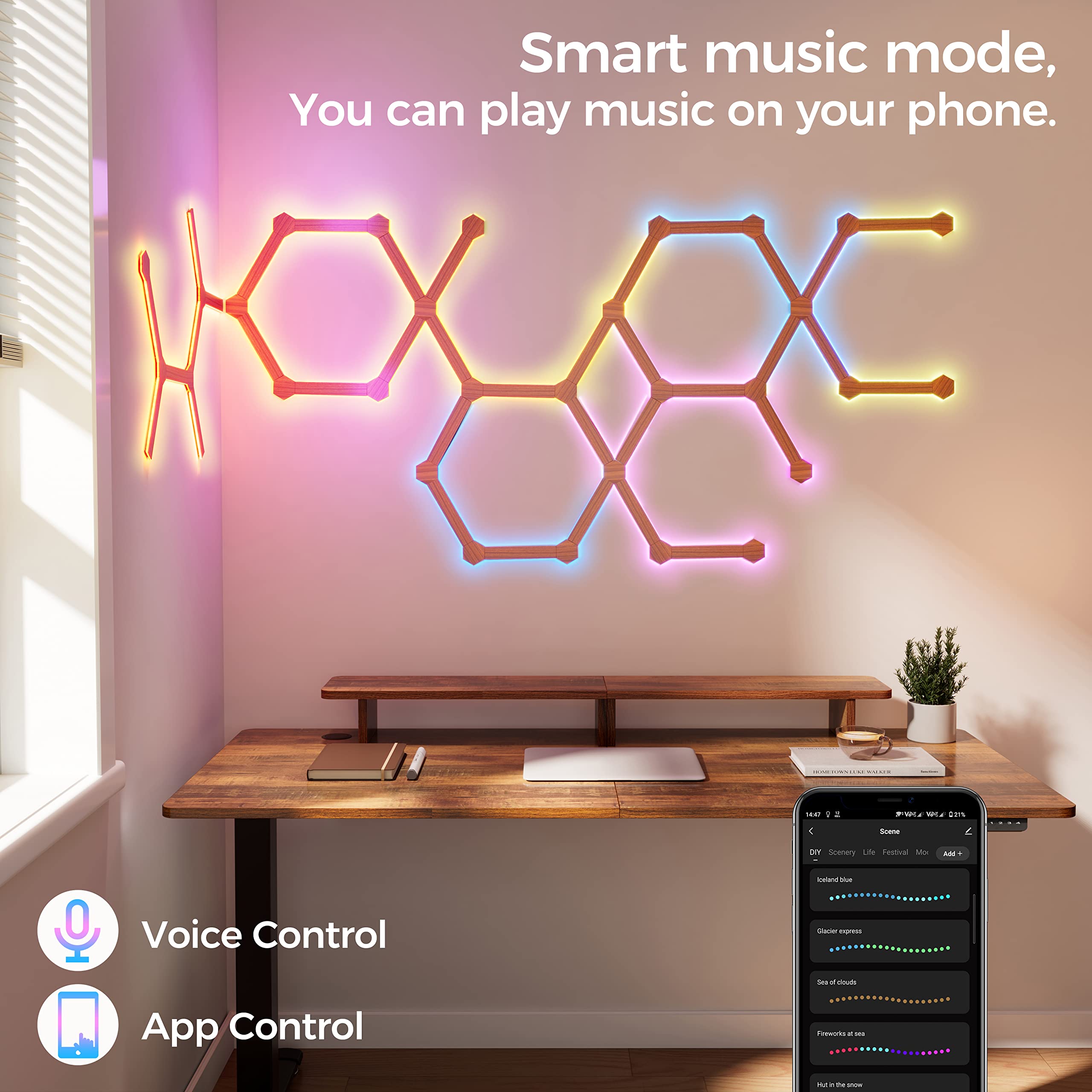 EUREKA ERGONOMIC RGB LED Lines Lights, Led Light Wall Panels, Wi-Fi Smart LED Wall Lights with Music Sync, Smart Voice & APP Control, LED Strip Lights for Gaming Room Streaming and Bedroom(9Pack)
