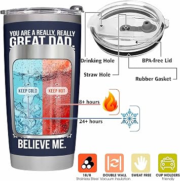 Dad Gifts for Christmas from Daughter, Son, Kids - Dad Birthday Gift, Insulated Stainless Steel Tumbler 20oz, Navy