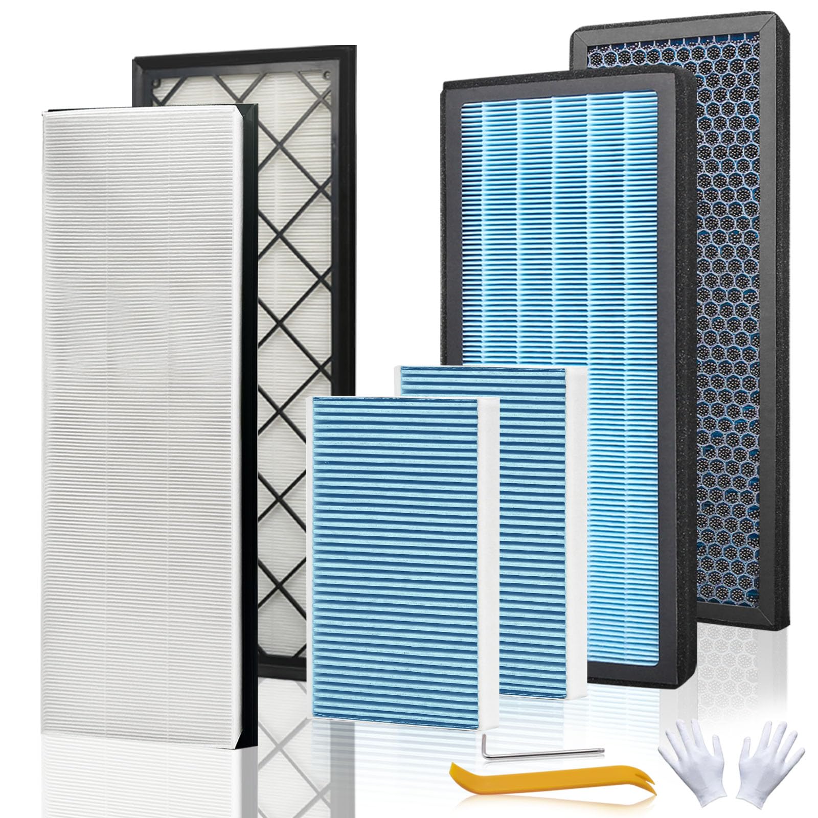 View 1 of Front Trunk HEPA Carbon Air Filters Kit Fit for Tesla Model Y/Standard/Model Y Juniper 2020-2026, HEPA Air Filters *2 and HEPA Carbon Filters *2 per Package, 4 Packs White with Installation Tools