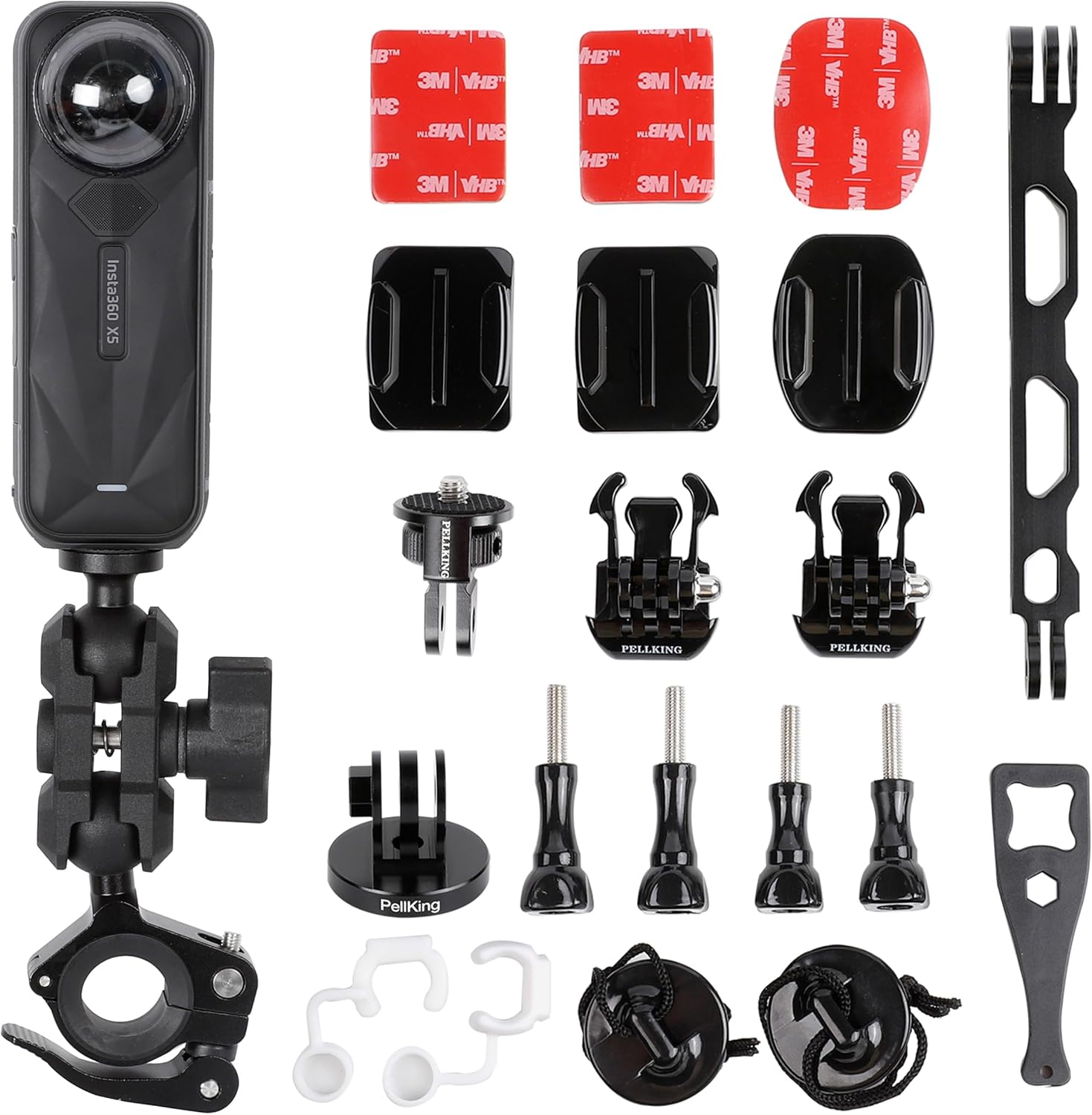 Motorcycle Mounting Bike Handlebar Helmet Mount Bundle for Insta360 X5 X4,X3,X2 X,Ace Pro 2,Go 3S,ONE RS Twin,R,GoPro 13/12/11/10/9/8/7/6/5 Blcak MAX Camera, with Helmet Extension Arm Adhesive Kit