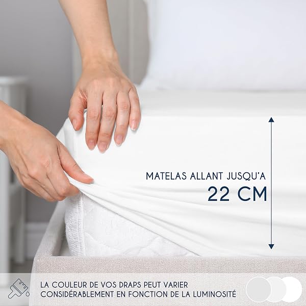 Dreamzie - Drap Housse 140x190/200 - Blanc - 100% Jersey Coton Certifié Oeko Tex - Drap-Housse 140x190/200 - 3
