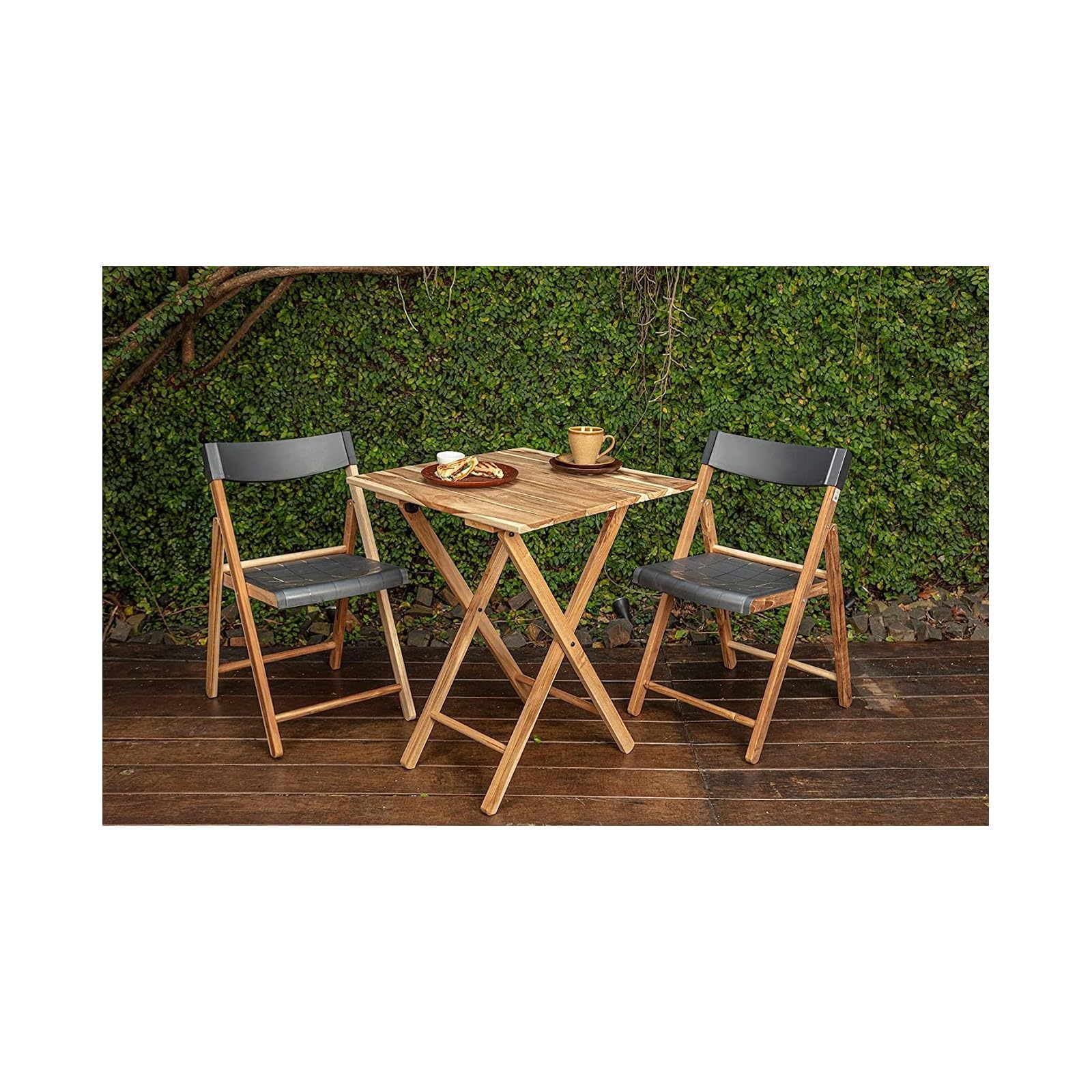 Tramontina - Salon de Jardin ou Balcon en Bois 2 Personnes, 2 chaises et 1 Table Pliantes pour Bistro/cafés/terrasses, Ensemble de Meubles de Jardin, Gris