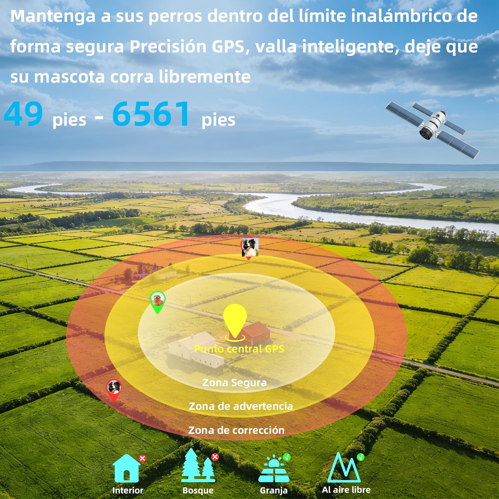 Sistema de Valla Inalámbrica GPS para Perros, Distancia Ajustable 15-2000m, 3 Modos de Entrenamiento, Carga Magnética, Impermeable, Sin Suscripciones, Ideal para Perros Grandes, Medianos y Pequ