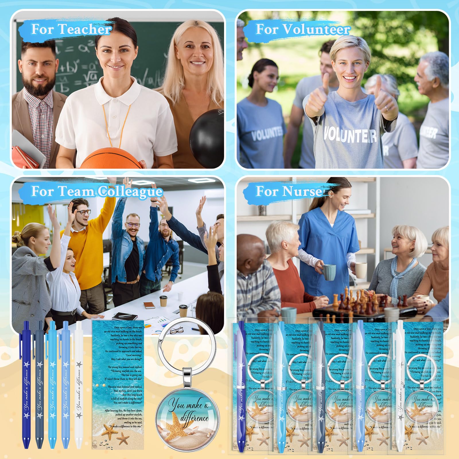 Sayglossy Portachiavi con scritta "You Make a Difference" con biglietto motivazionale per insegnanti, ufficio, colleghi, infermieri (40 set)