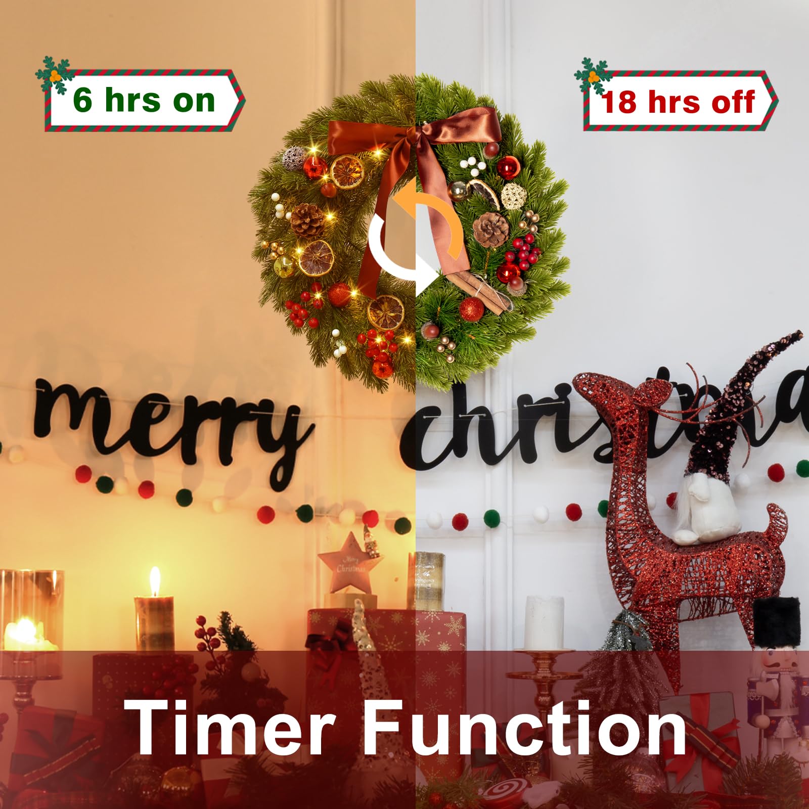 GlobaLink Weihnachtskranz 40cm Batterie mit 40 LEDs, Türkranz Weihnachten Warmweiß 8 Modi, Weihnachtsdeko Innen mit LED Beleuchtung für Haustür, Wand, Fenster, Wohnzimmer, Schlafzimmer Treppengeländer