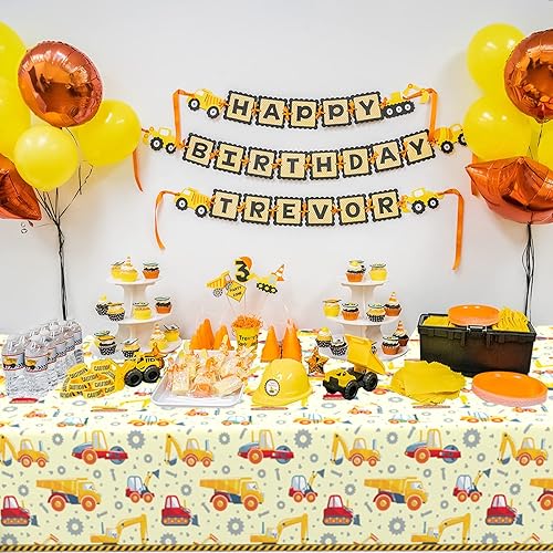 Miniatura 5 de Domgoge Mantel de plástico de construcción para fiestas, mantel desechable de camión volquete, mantel impermeable de tractor, 54 x 108 pulgadas,