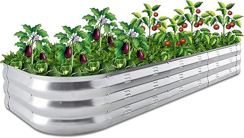 MFMRSLW Cama de jardín elevada, 2 piezas, maceta galvanizada, camas elevadas al aire libre para jardinería, verduras, flores, hierbas, suculentas,