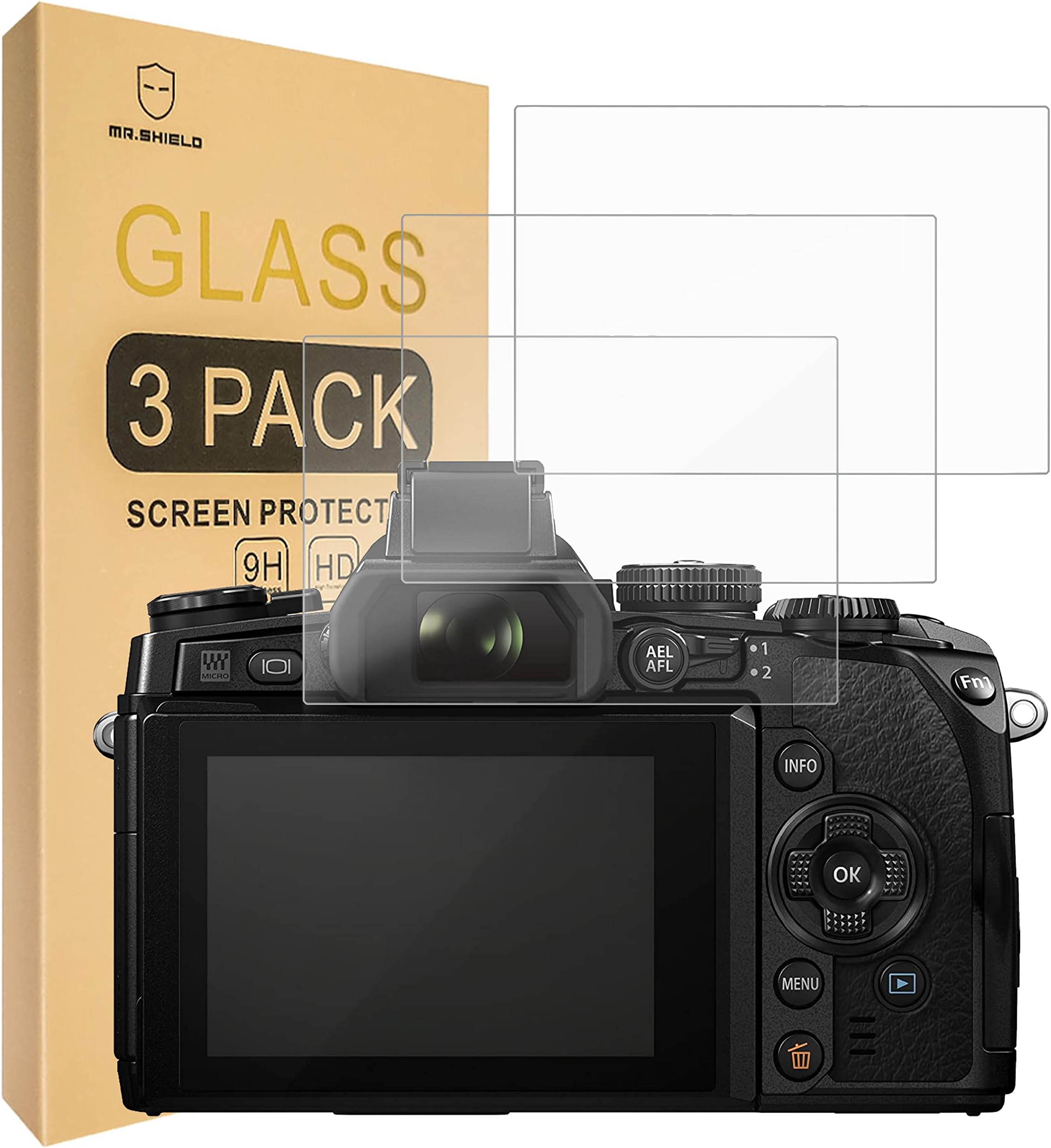 [3-Pack] Screen Protector For Olympus OM-D E-M1 MARK II/MARK III PEN-F E-P5 E-PL8 E-PL7 E-PL9 Camera [Tempered Glass] [Japan Glass with 9H Hardness] Screen Protector
