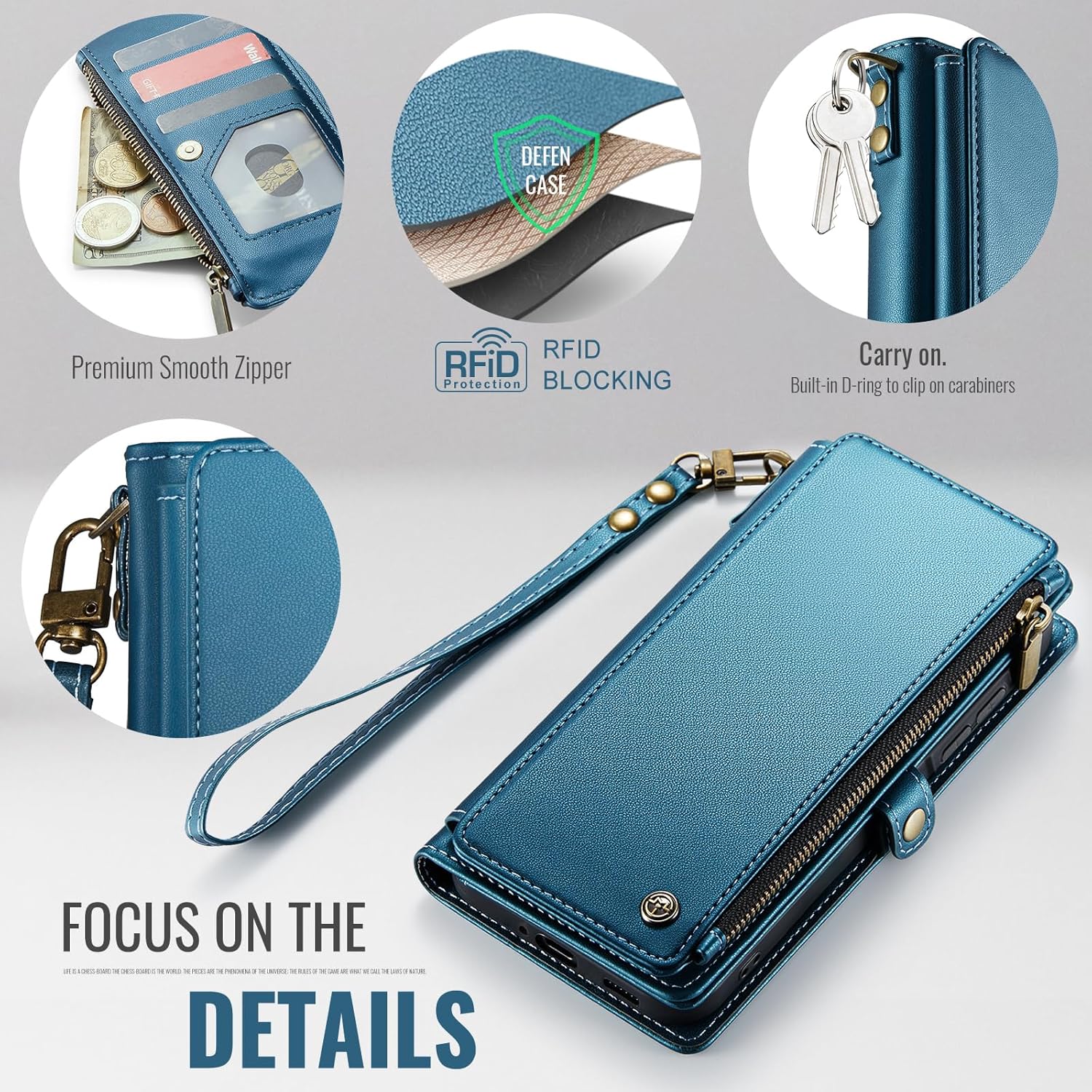 Defencase for Samsung Galaxy A17 5G Case Wallet with RFID Blocking Card Holder for Women and Men, PU Leather Magnetic Snap Flip Zipper Strap Wallet Phone Case for Galaxy A17 5G 6.7", Dark Blue