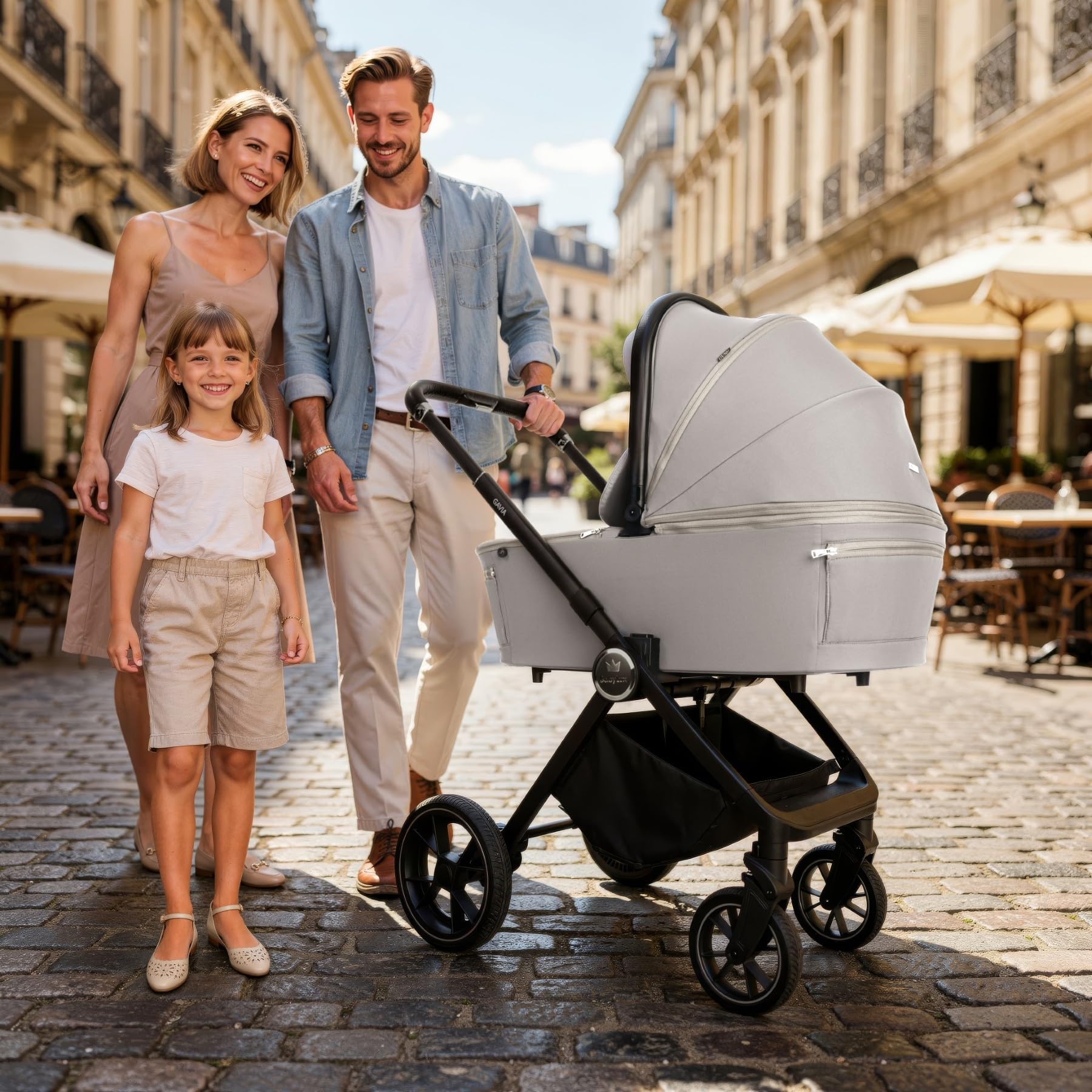 BabyLux® Passeggino 4in1 GAVIA, Set Pieghevole di Passeggino Leggero | Combinati con Navicella, Passeggino da Viaggio, Seggiolino Auto i-Size, Base Auto, 4 posizioni reclinabili, 0-22 kg, UV