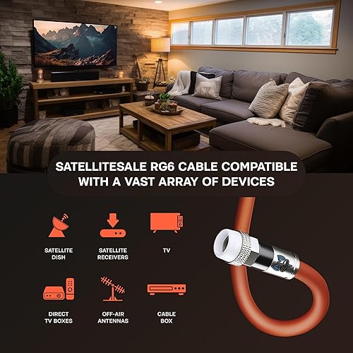 Miniatura 3 de SatelliteSale Al aire libre RG6 coaxial 1800 Mhz entierro subterráneo cable inundado cable universal de polietileno naranja cable 10 pies