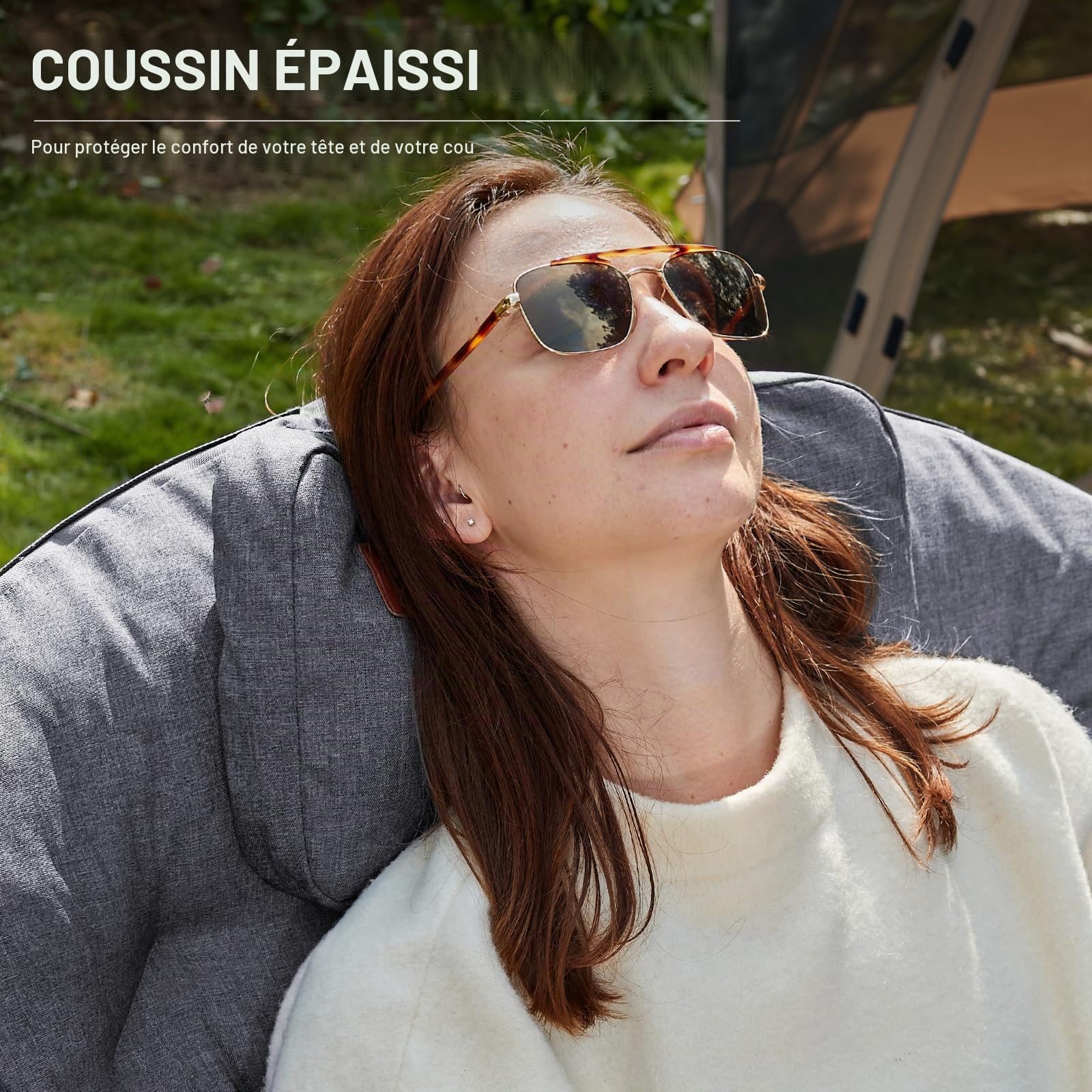 EVER ADVANCED Luxus Moonchair Chaise de Camping XXL Pliable Ronde Charge maximale 150 kg Chaise Pliante épaisse avec Coussin Extra Large pour l'extérieur, Camping, Jardin, Balcon, intérieur Gris
