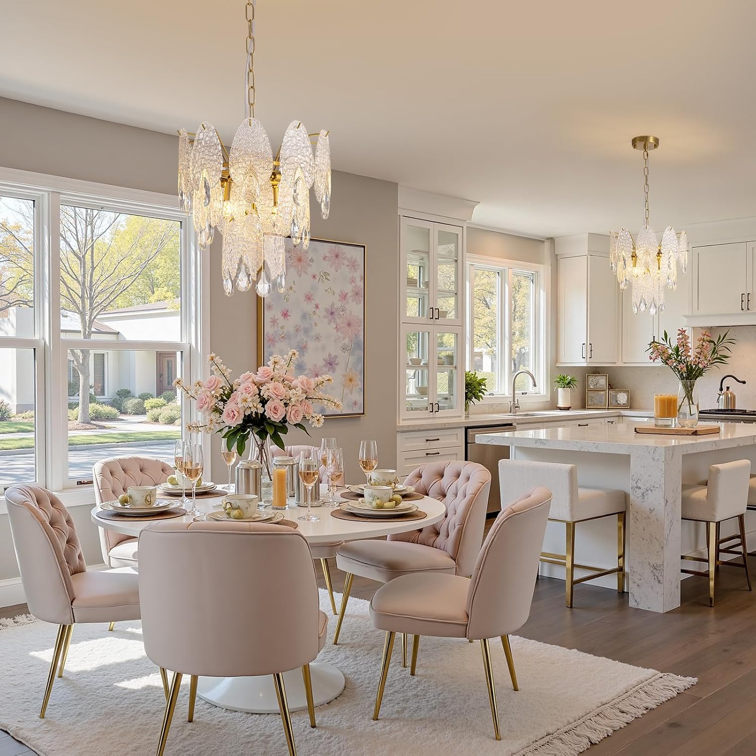 13" Tiered Chandelier, Modern Small 3-Tier Round Chandeliers for Dining Room,4-Light Tiered Crystal Glass Lighting Fixture Kitchen Island,Bedroom,Living RoomL13'' × W13'' × H16''