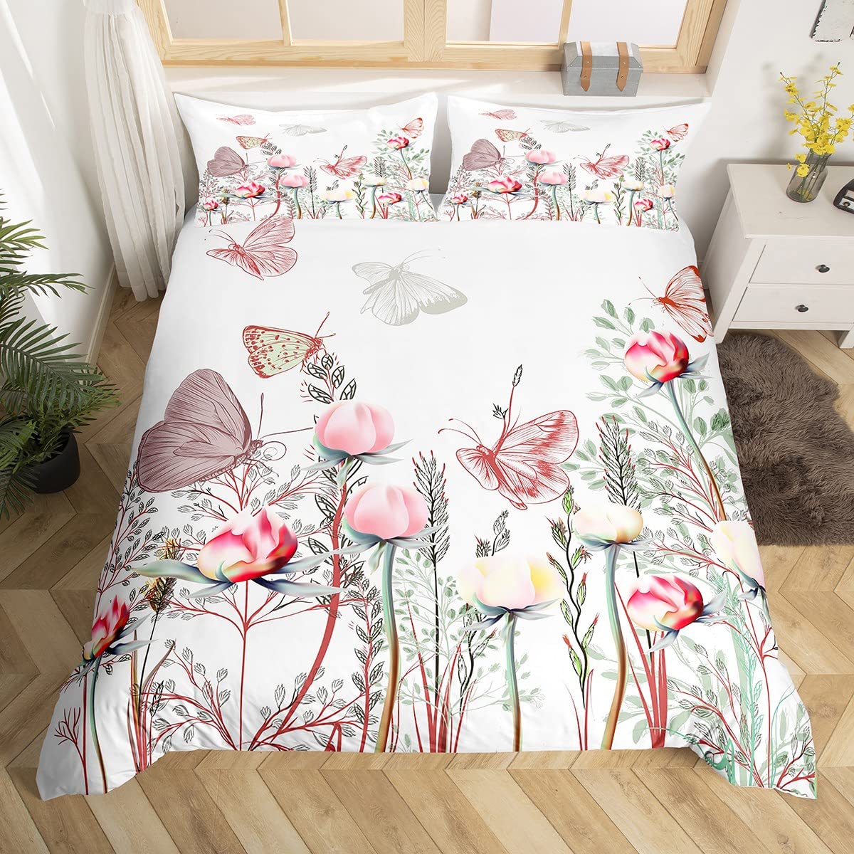 Parure de lit enfants fleurs roses super king size housse de couette et 2 taies