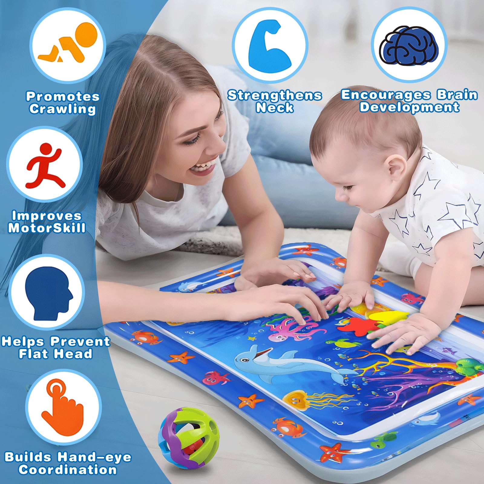 Tappetino Gonfiabile Acquatico Per Neonati - Tummy Time A Prova D'Acqua Con Design Medusa - Foto 14