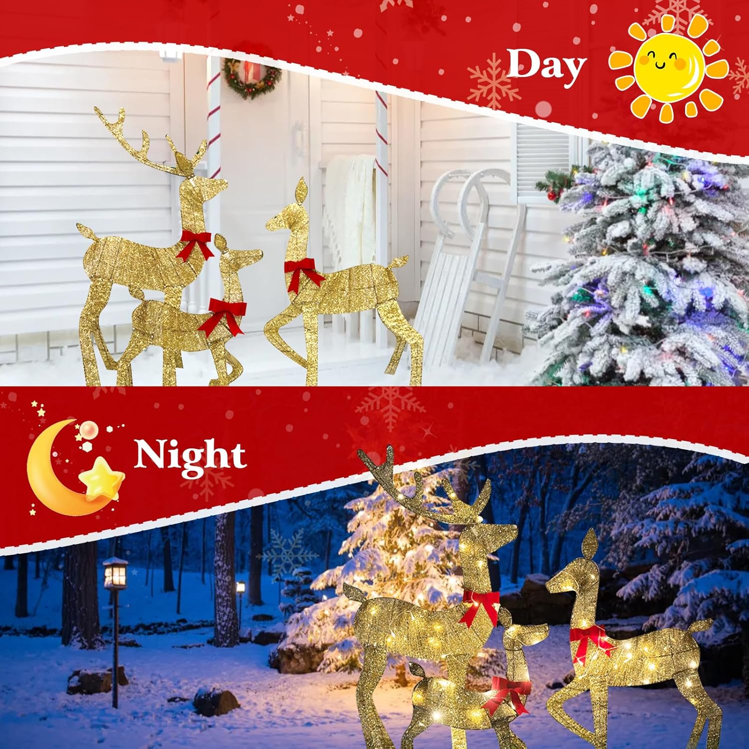 Reindeer Christmas Decoration, 3 Piece Large Christmas Deer for Lawn Decorations, Halloween, Outdoor Yard, Indoor