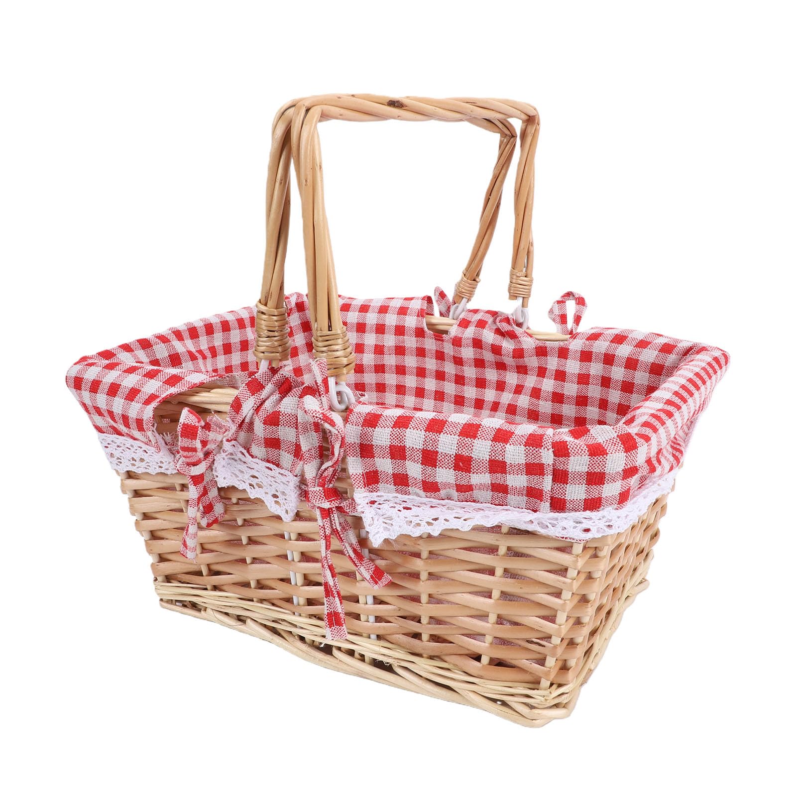Tosuny Wiklinowy Kosz Piknikowy z odpinaną wkładką, Tkany Kosz w Stylu Vintage na Piknik na świeżym Powietrzu, Prostokątny z Podwójnymi Uchwytami do Pieszych Wędrówek Po Kempingu (Czerwona siatka)