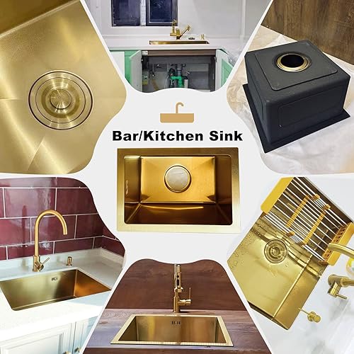 Miniatura 6 de Fregadero de cocina de bar de 21.6 x 15.7 pulgadas, acero inoxidable con grifo, fregadero de caravana, lavabo con tapón de colador de drenaje