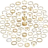 68 Pcs Gold Knuckle Rings Set for Women&comma; Stackable Boho Joint Finger Midi Rings Silver Hollow Carved Crystal Stacking Ring Pack for Gift
