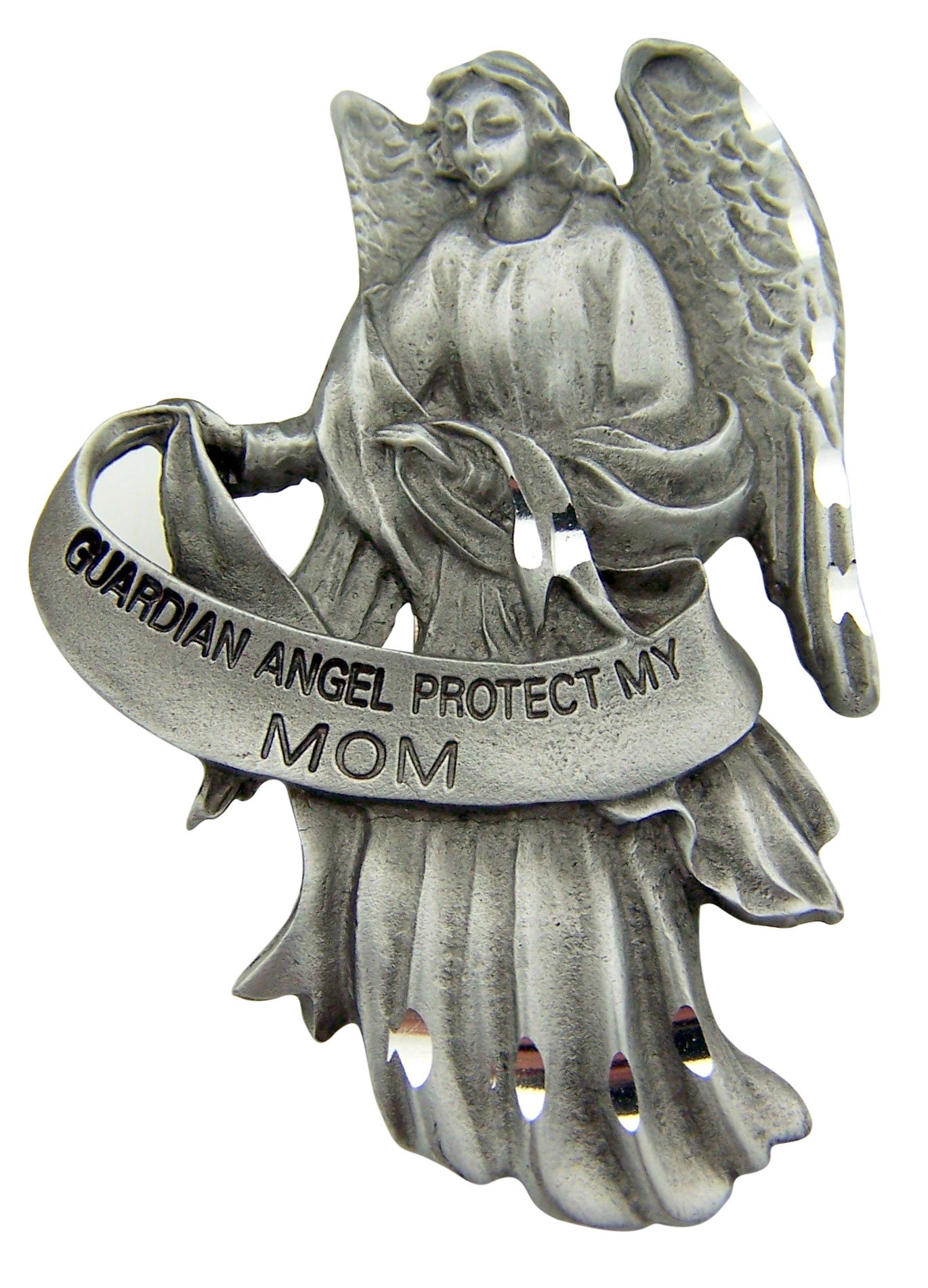 WJ Hirten Pewter Guardian Angel Visor Clip, 2 1/2 Inch - Protect My Mom