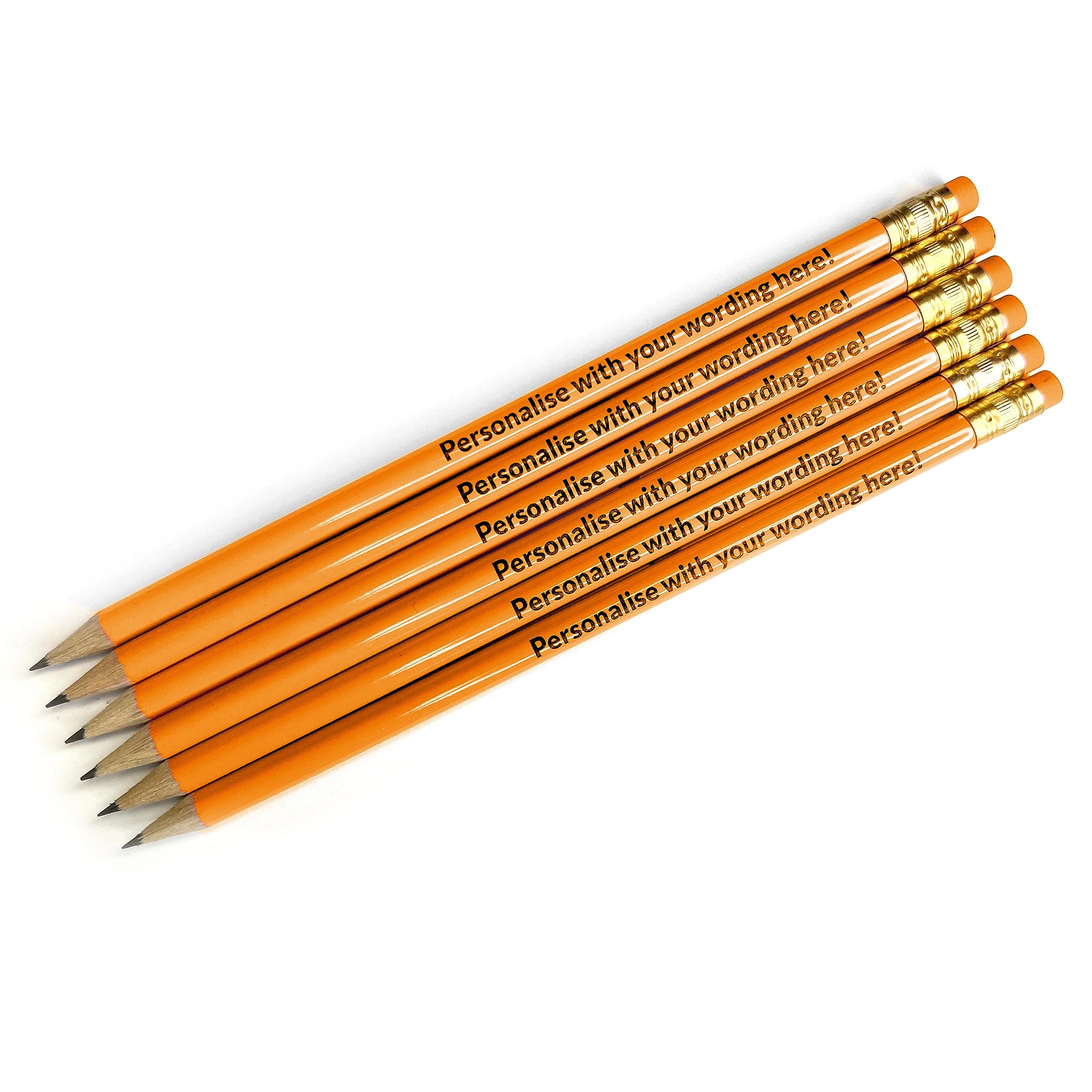 6 Personalised Upload Your Own Wording HB Graphite Childrens Pupils Colleagues Name Phrase Gift Pencils Primary Teaching Services (Orange) — image 1
