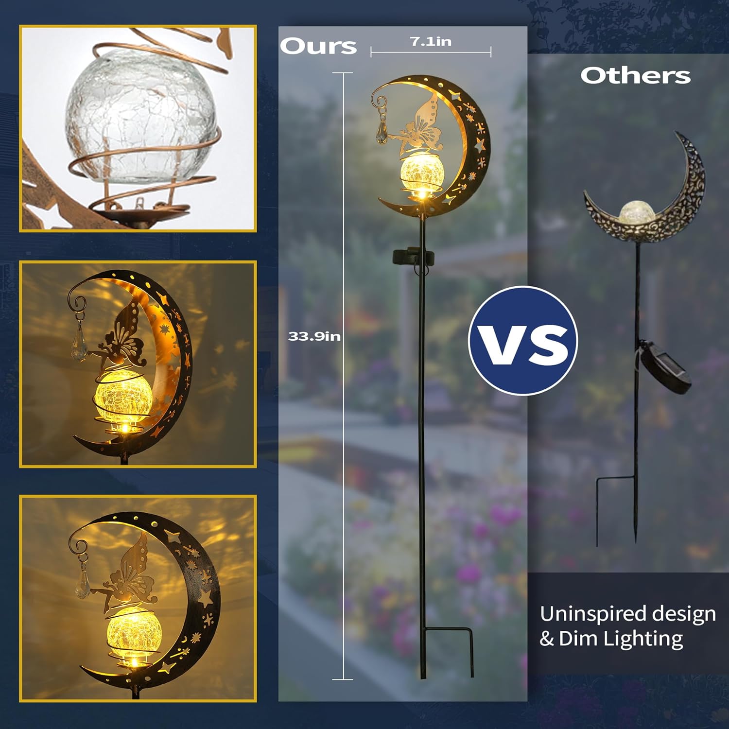 Moon Solar Lights Outdoor Waterproof Metal Fairy Moon Solar Lanterns for Garden, Patio, Yard, Gift for Women, Mom, Family Solar Powered, Durable, Garden Decor Figurine Lights