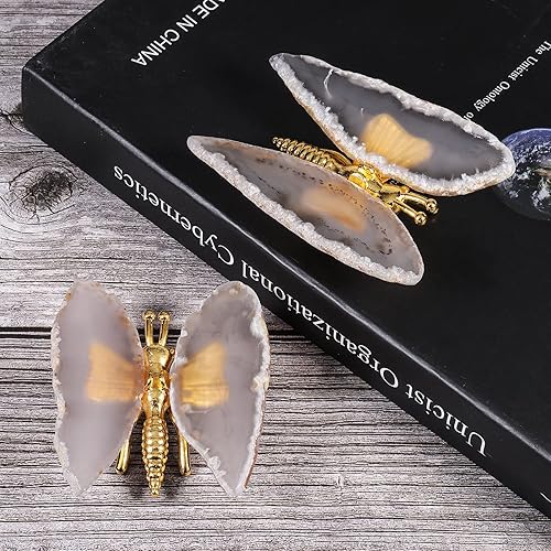 Miniatura 8 de Rockcloud 10 Pcs Agate Light Table Slices Healing Crystals Geode Stones, Set of 2 Agate Slices Butterfly Decorative Ornament Butterfly Stand