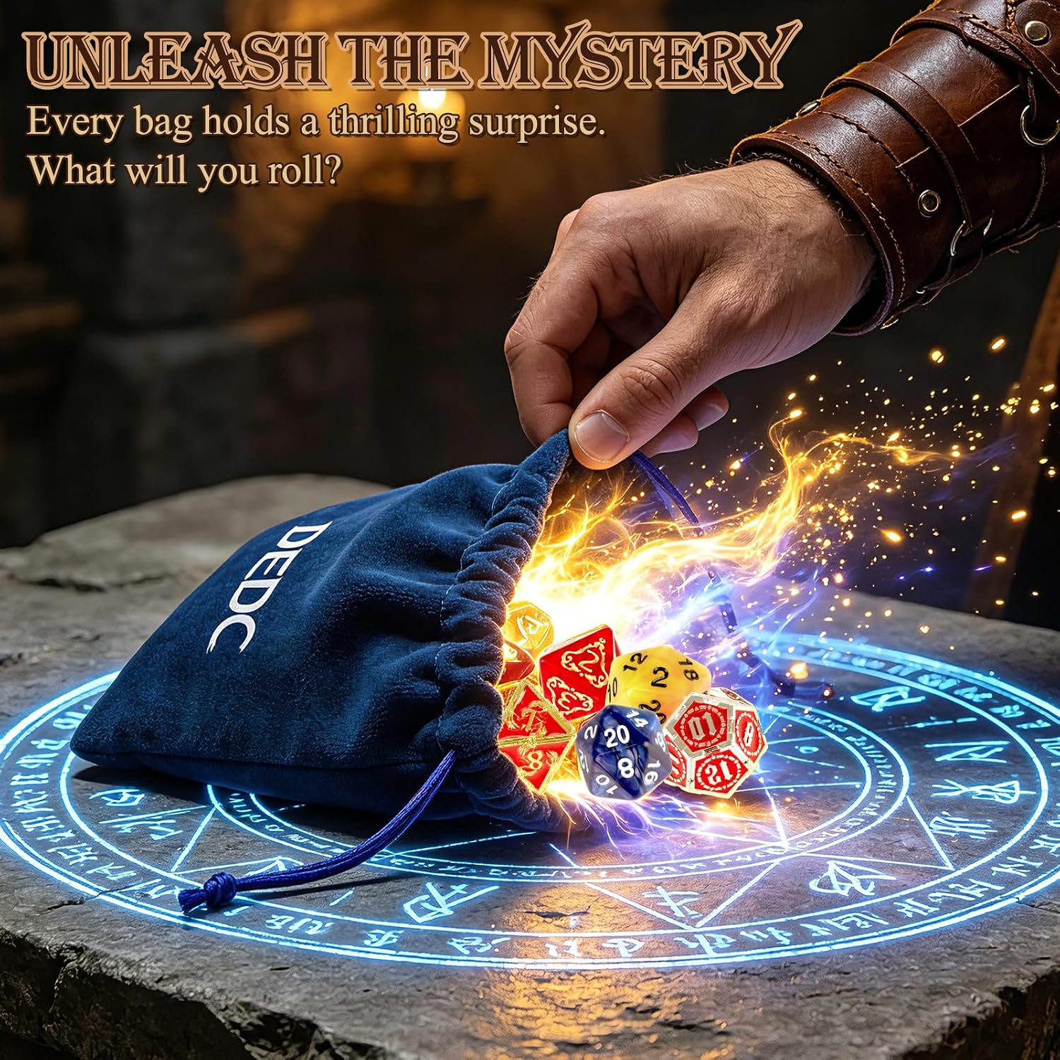 DEDC 42 PCS DND Dice Set, 6 Mystery Bags for Dice Goblins and RPG Games | DND Dice Set DND Gifts for Dungeons and Dragons DMs, 1 in 10 Legendary Dice with Random Polyhedral Dice