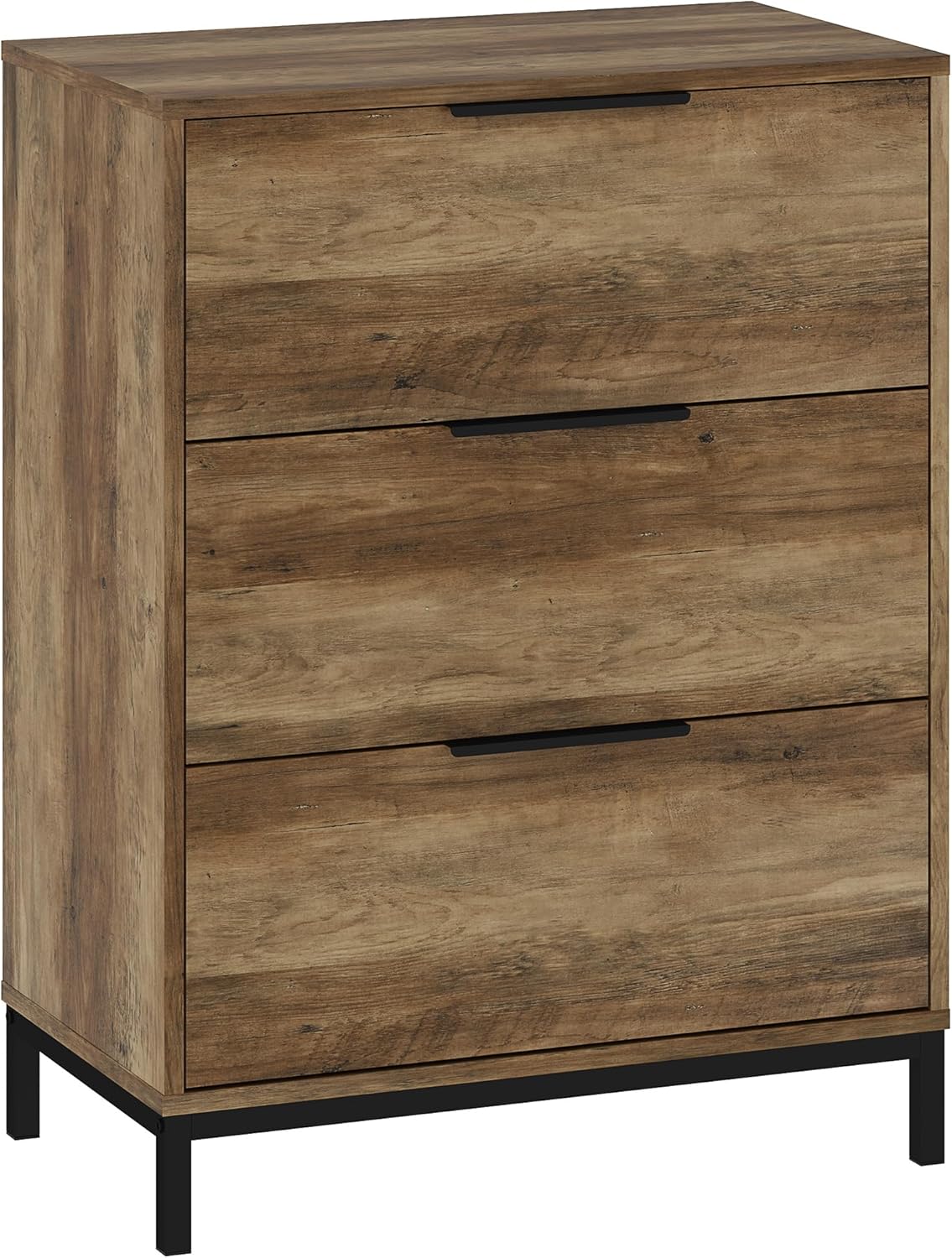 HOMCOM Cassettiera 3 Cassetti con Maniglie Nere Antiribaltamento Mobile Cassettiera in Metallo e Truciolato 62x35x82 cm Marrone scuro