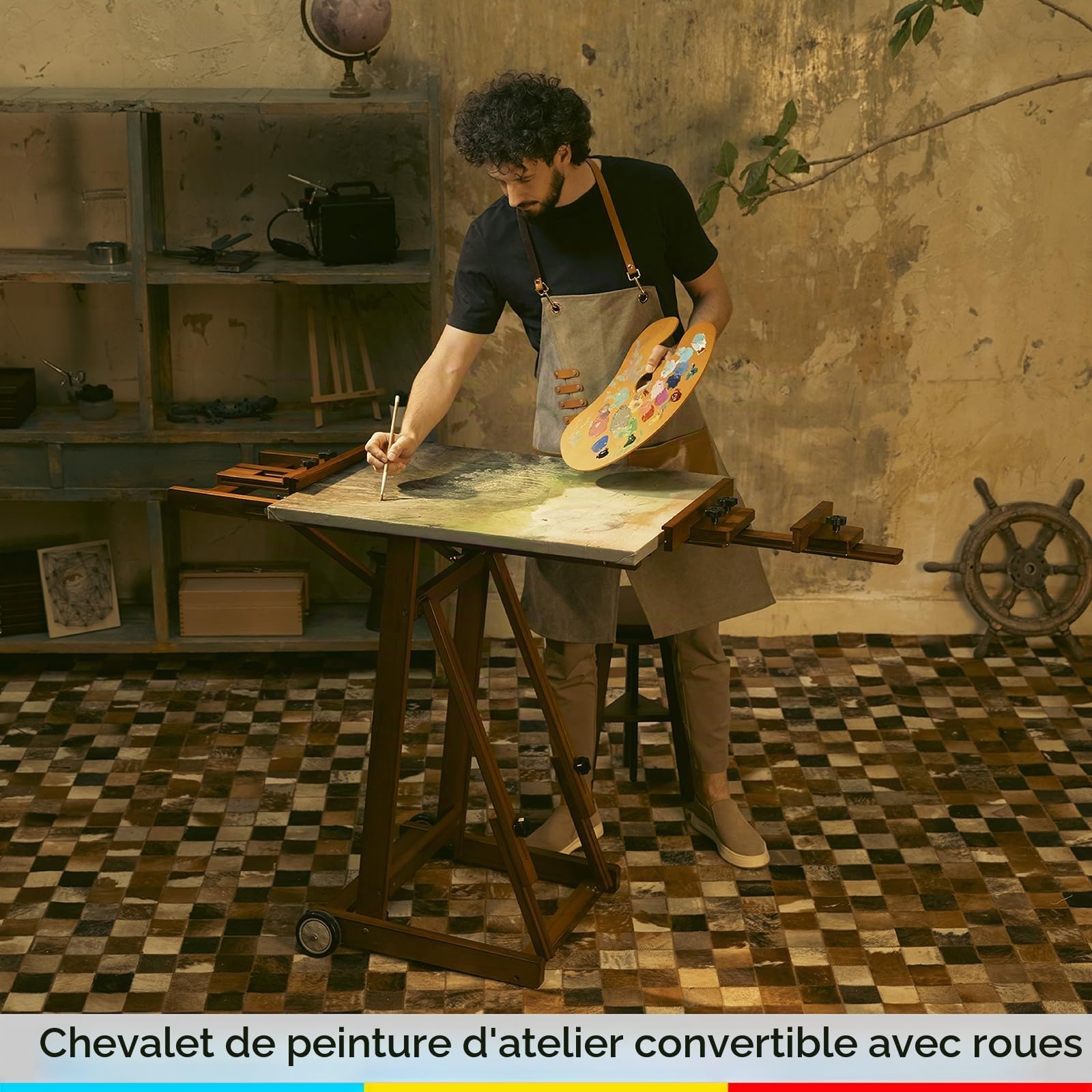 MEEDEN Chevalet Peinture en Bois Hêtre : Chevalet de Studio Polyvalent en H Pliable et Réglable, Grand Support de Peinture pour Tous Médiums – Supporte les Toiles jusqu'à 196 cm, Noyer clair
