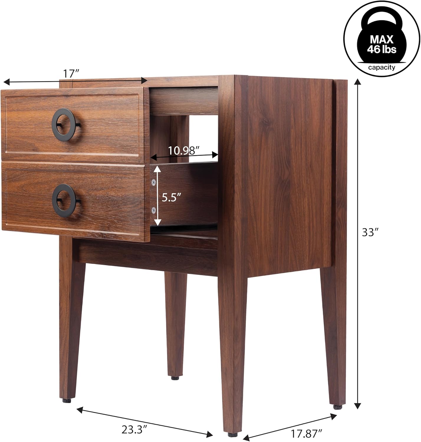 JONATHAN Y VAN2001B Corbin 24 in. W x 18 in. D x 33 in. H Modern Classic 1-Drawer Bath Vanity Base Only (Sink Basin Not Included), Walnut