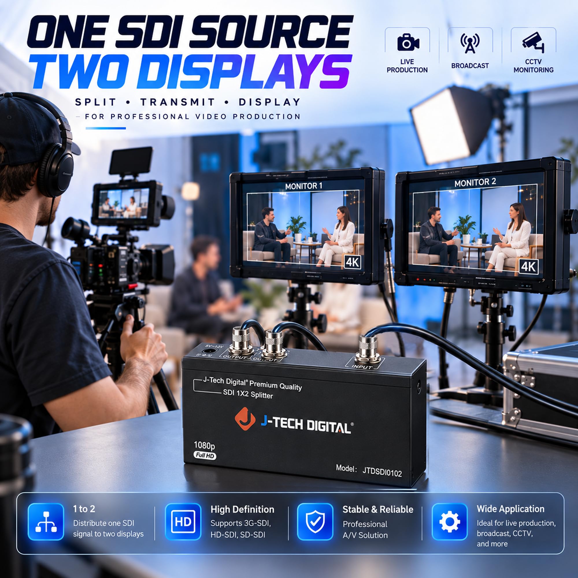Amazon.com: J-Tech Digital SDI Splitter | 1 Input, 2 Outputs