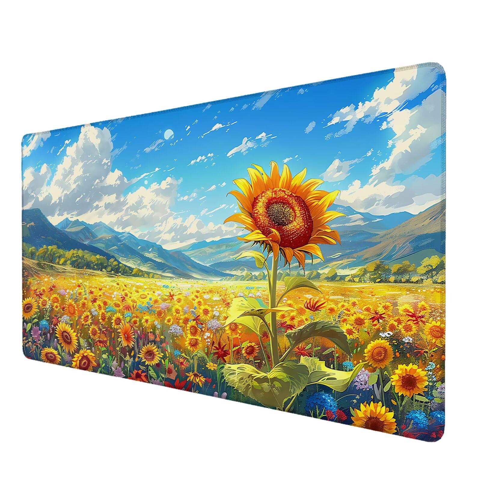 Podkładka pod mysz ze słonecznikiem, duża podkładka pod mysz 900 x 400 mm, kreskówkowa podkładka pod mysz do gier, podkładka na biurko ze zszytymi krawędziami, podkładka pod mysz z klawiaturą, do