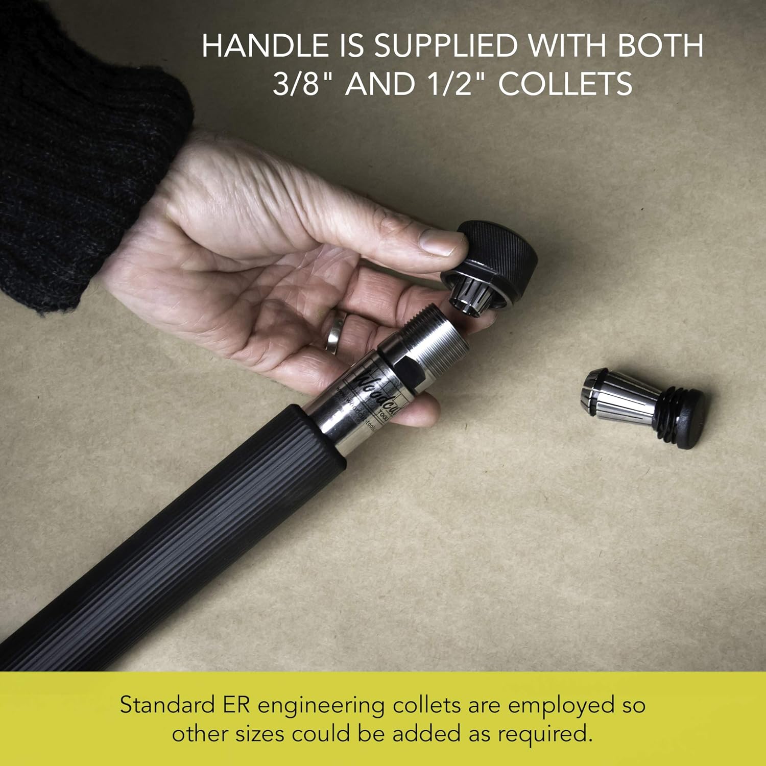 Exclusive Discount 🔥 Woodcut Tools Twin Collet Stainless Steel Handle with cushioned grip for Woodturning Gouges, Pro Forme Flexi Hollowing Tools Quick Change for 3/8 and 1/2 Shafts including Two Collets. TCH