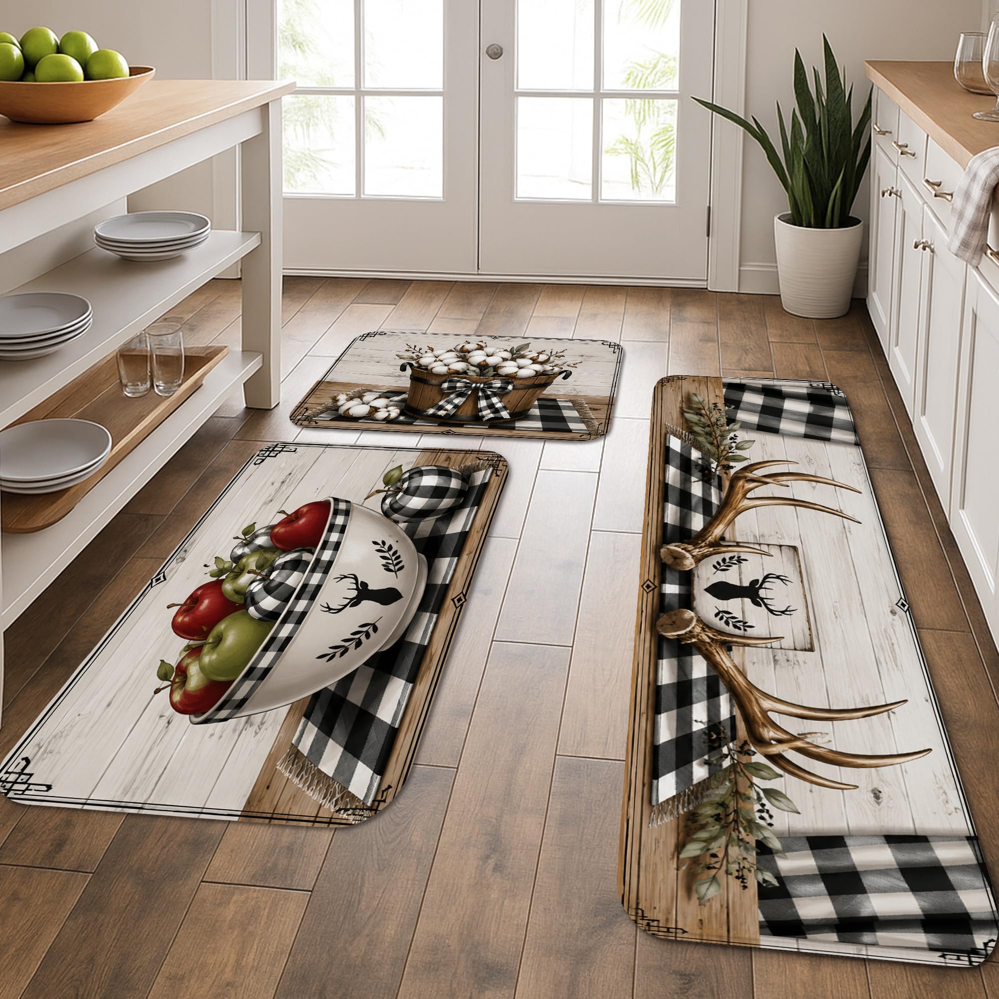 Tapis de cuisine douillets style rustique lot de 3 tapis lavables carreaux de buffle vintage