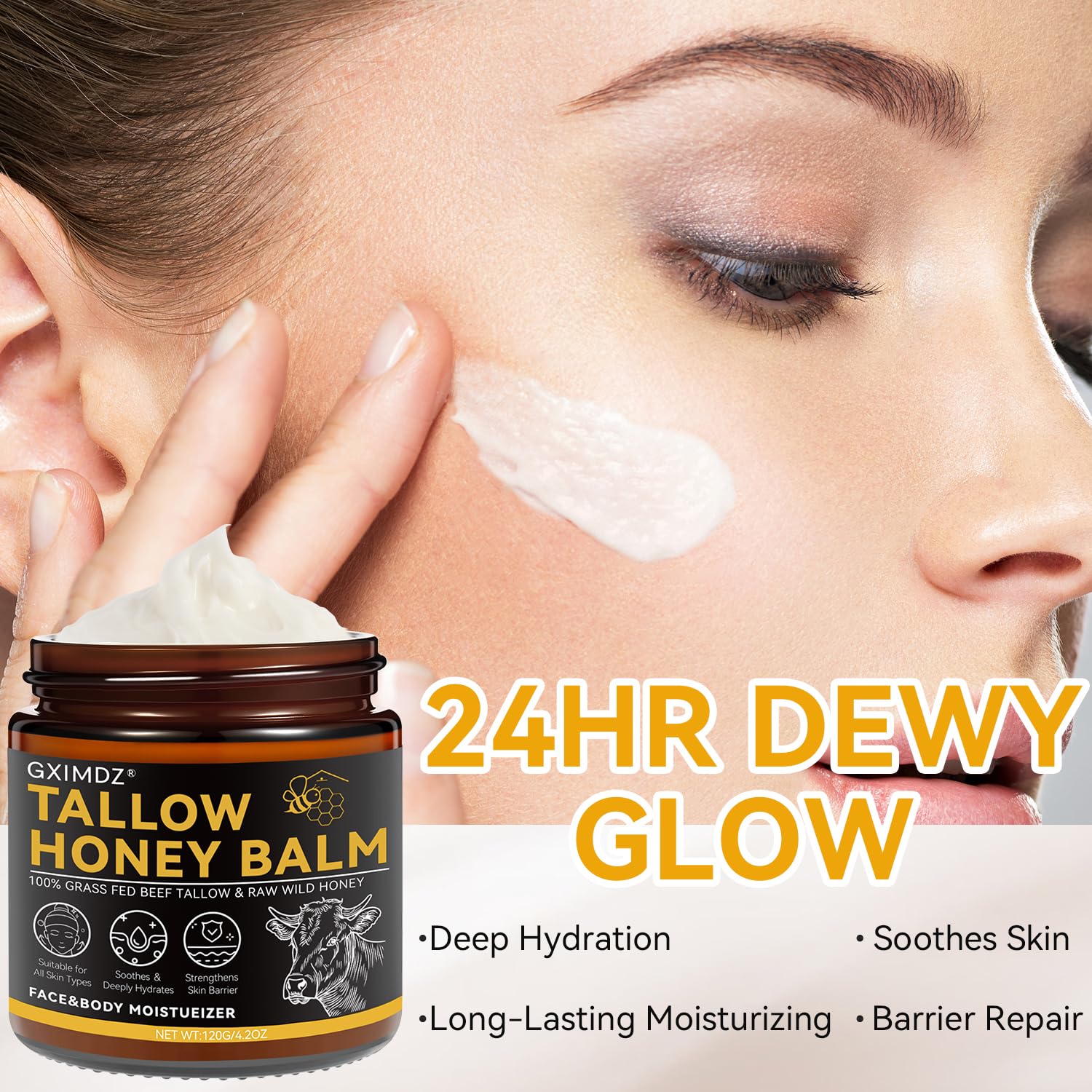 Gximdz es Beef Tallow for Skin, Tallow and Honey Balm, Grass-Fed Beef Tallow Moisturizer for Face & Body with Raw Honey & Beeswax, 4.2 Fl Oz - Image 3