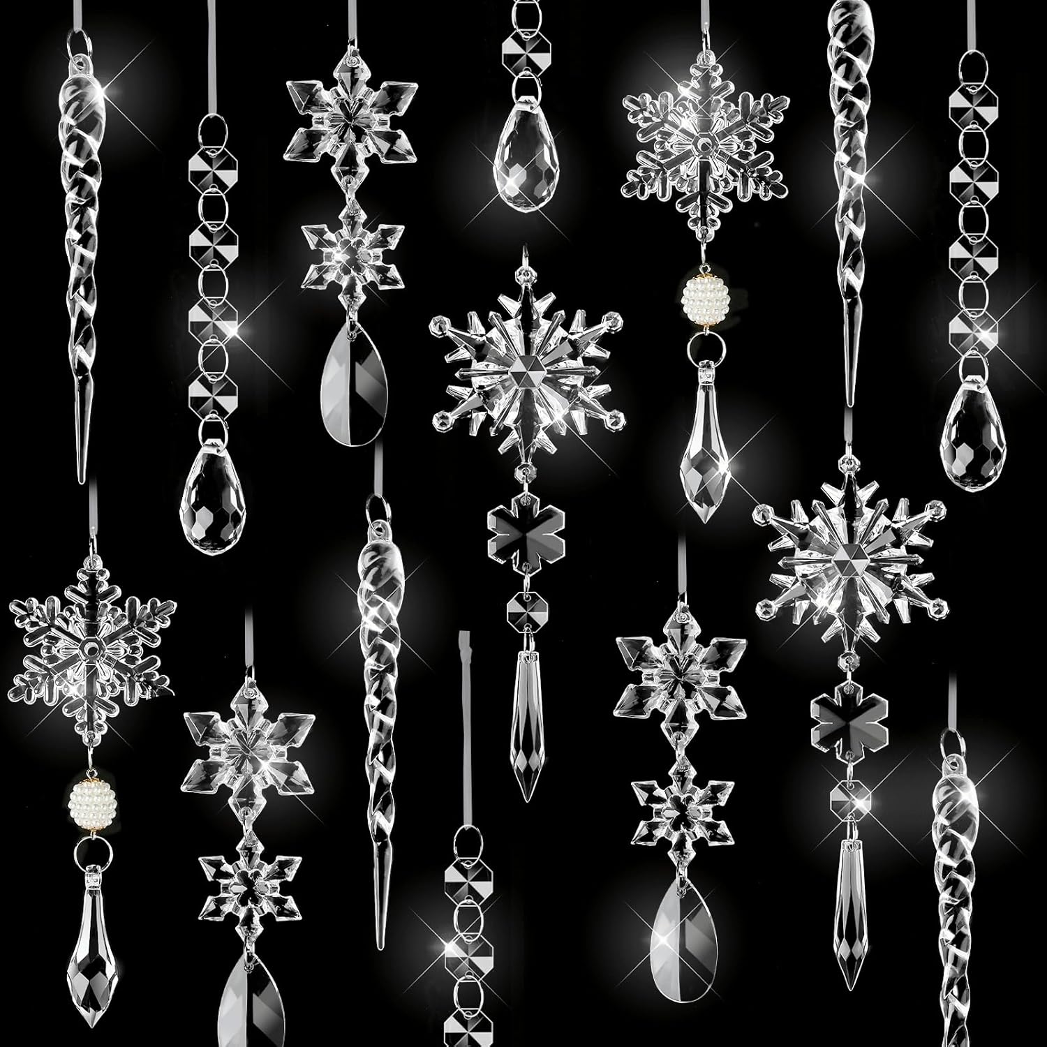18pcs Christmas Tree Decoration Crystal Ornaments, Hanging